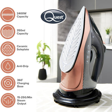 Quest 2400W Cordless Ceramic Soleplate Steam Iron With 350ml Water Tank