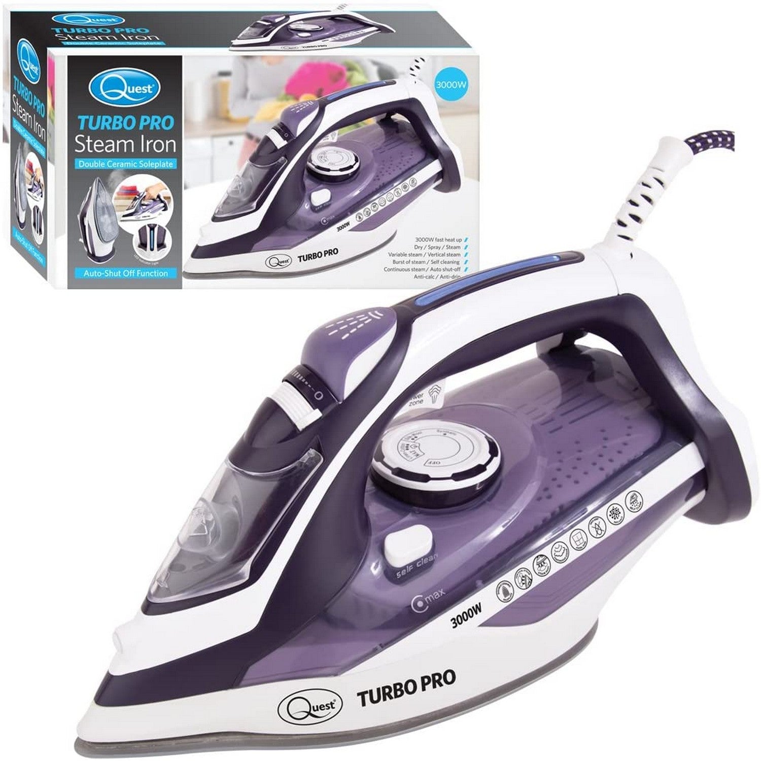 Quest 3000W Turbo Pro Double Ceramic LED Steam Iron