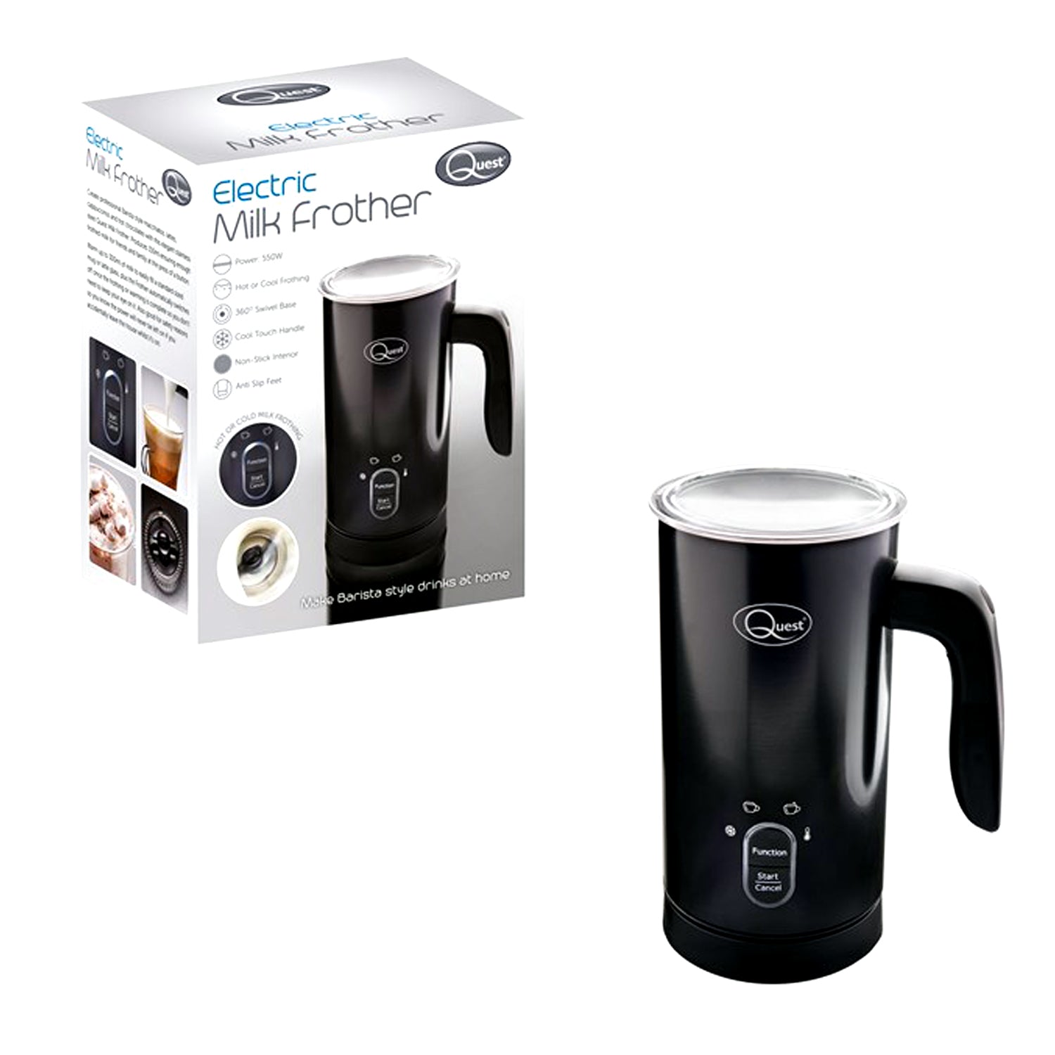 Quest 500W 300ml Black Double Walled Electric Milk Frother