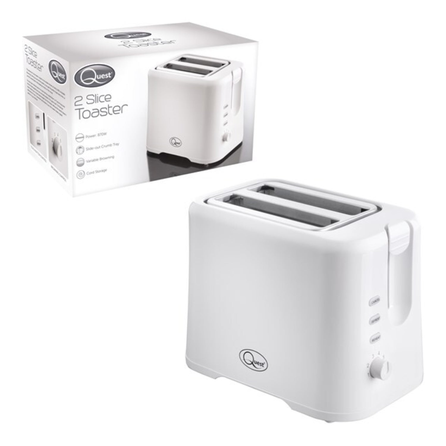 Quest 870W White 2 Slice Compact Toaster