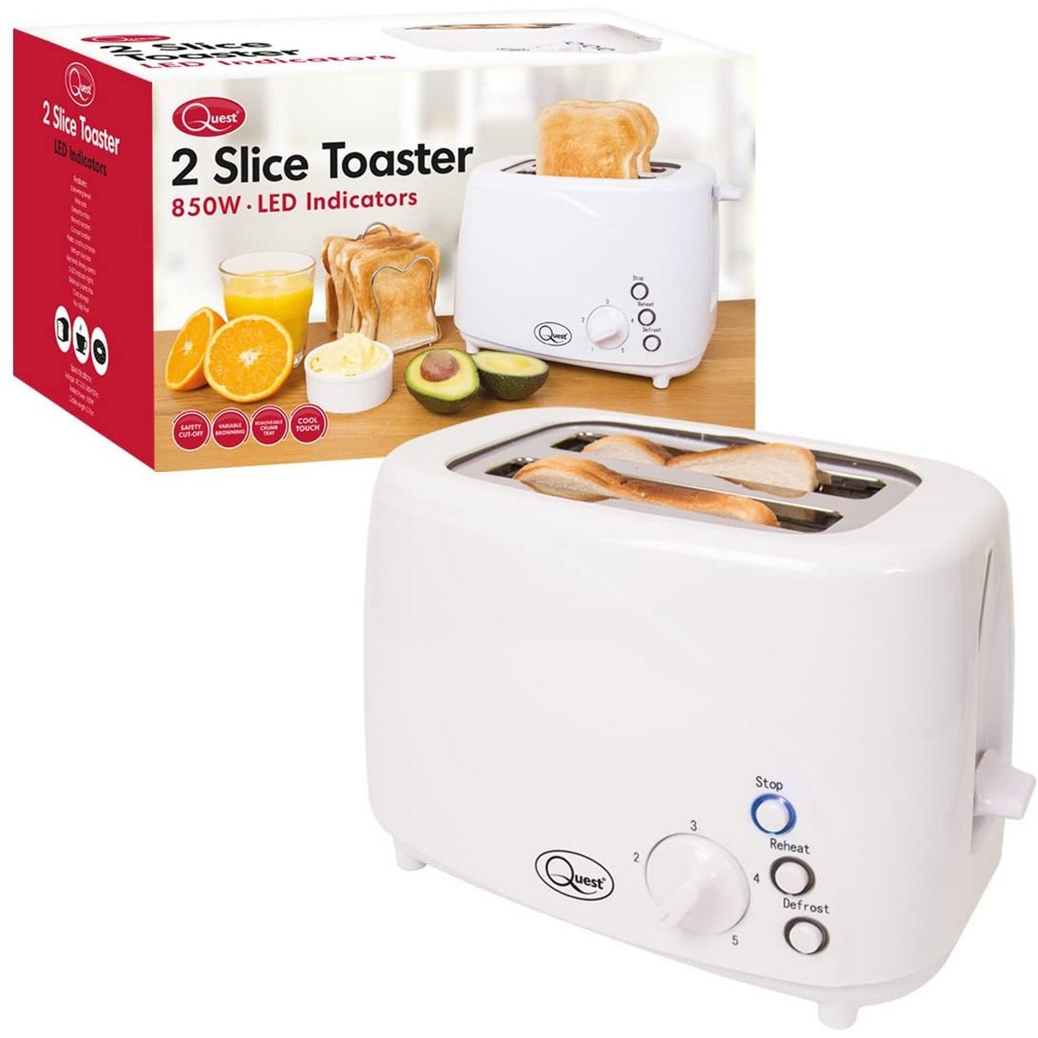 Quest 2 Slice White LED Buttons Toaster