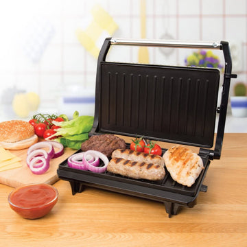 Quest 750W Black Stainless Steel Compact Panini Press and Grill