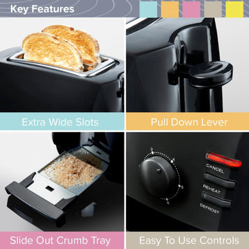 Quest 800W 2-Slice Toaster Black