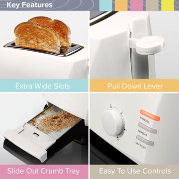 Quest 800W 2-Slice Toaster White