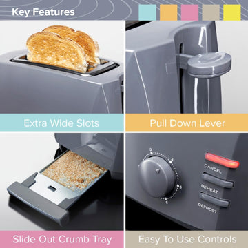 Quest 800W 2-Slice Toaster Grey