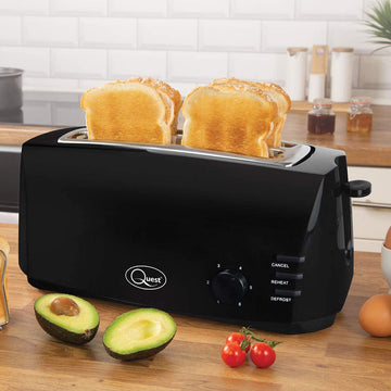 Quest 1400W Black 4 Slice Extra Wide Slots Toaster