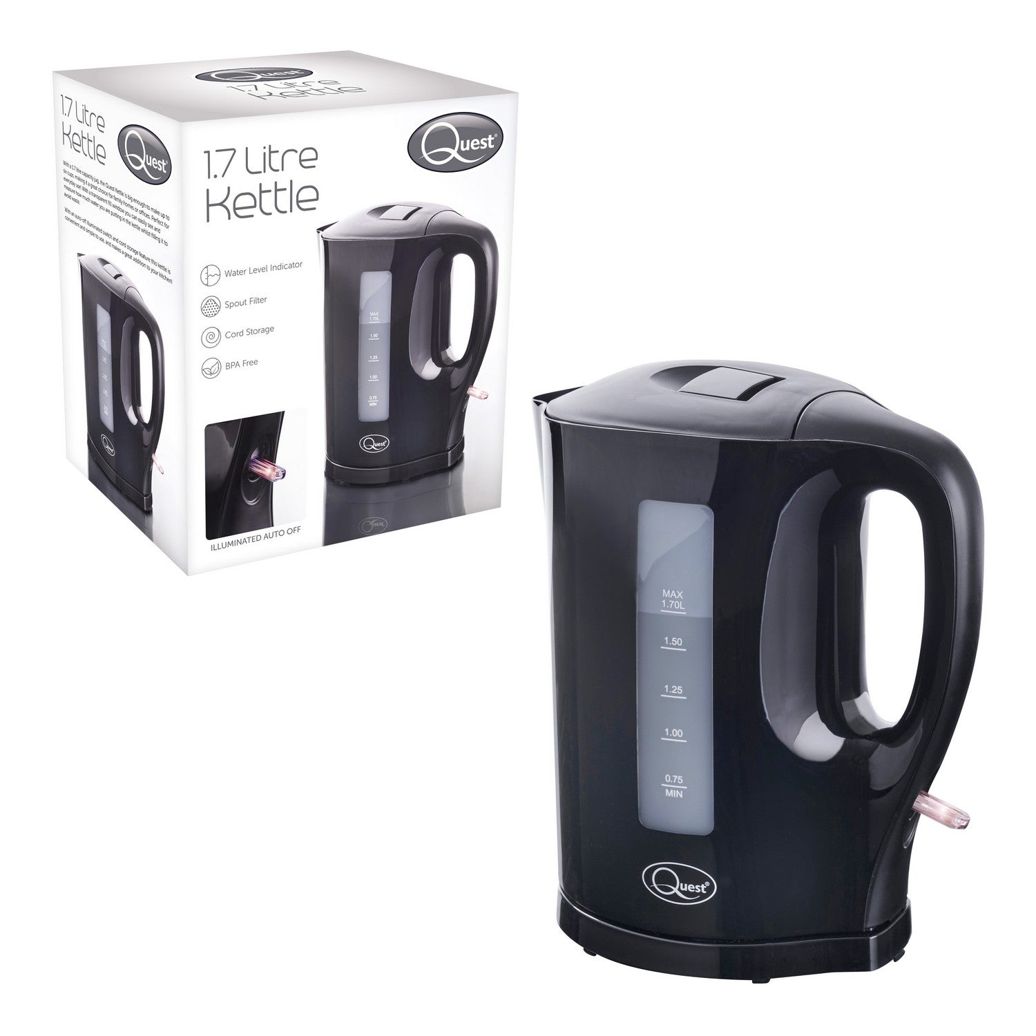 Quest 1.7 Litre Black Jug Kettle