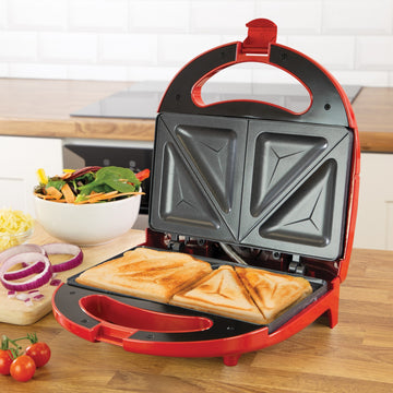 Quest 750W 2 Slice Red Sandwich Press Toaster