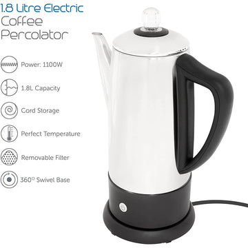 Quest 1.8 L Stainless Steel Electric Coffee Percolator