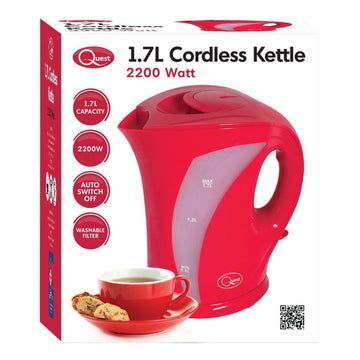 Quest 1.7 Litre 2200W Red Cordless LED Indicator Kettle