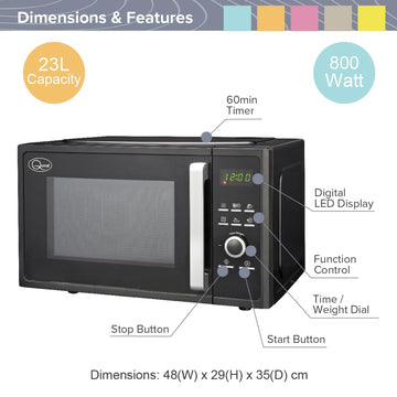 Quest 23L Black Digital Microwave