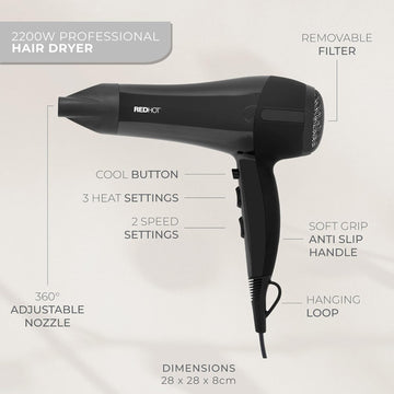 RedHot 2200W Black Professional Hair Dryer