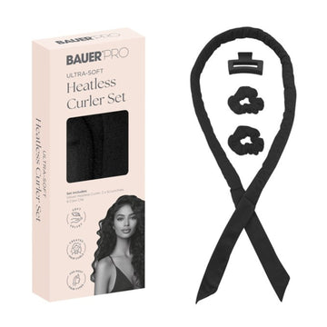 Bauer Heatless Hair Curler Set | Overnight Curling Rod with Scrunchies Black