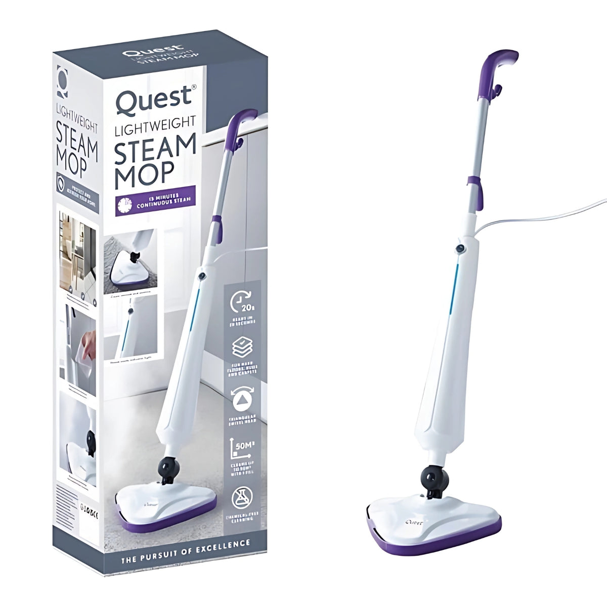 Quest 350ml 1300W 180° Triangular Swivel Head Electric Steam Mop