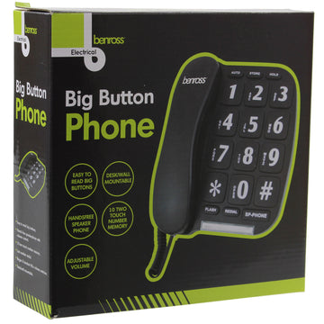 Benross Big Button Black Wall Mountable Corded Phone