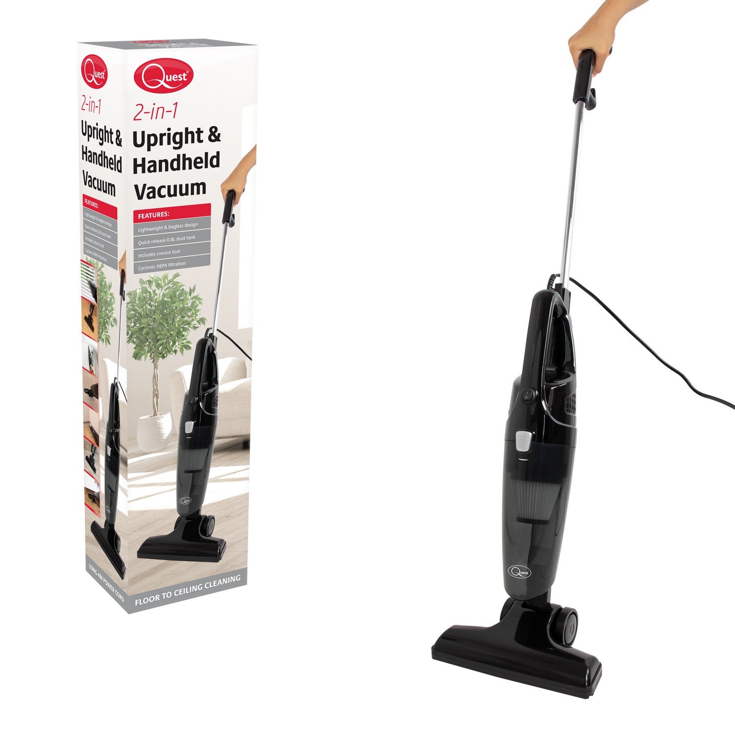 Quest 1 Litre 2-in-1 Black Upright & Handheld Vacuum Cleaner