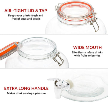Set Of 2 The Vintage Company 7.6L Airtight Glass Drinks Dispensers With Tap