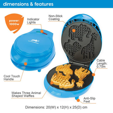 Animal Shaped 3 in 1 Safari Non Stick 1000W Waffle Maker