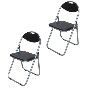 2Pcs Black Faux Leather Folding Padded Chairs