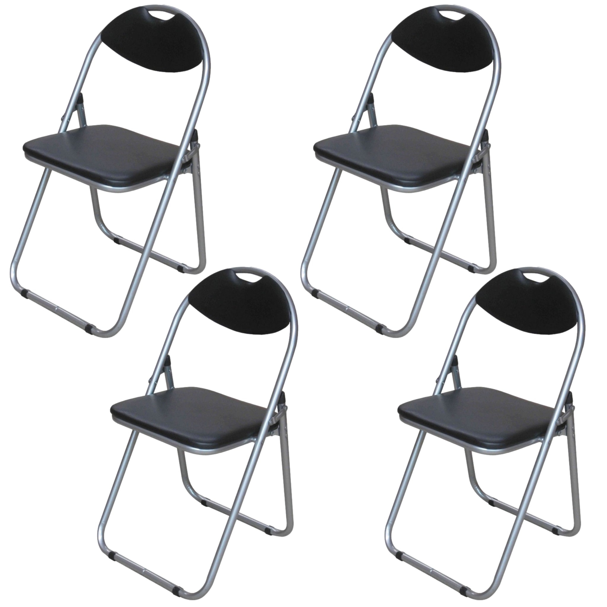 4Pcs Black Faux Leather Folding Padded Chairs