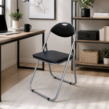 Black Faux Leather Folding Padded Chair Seat