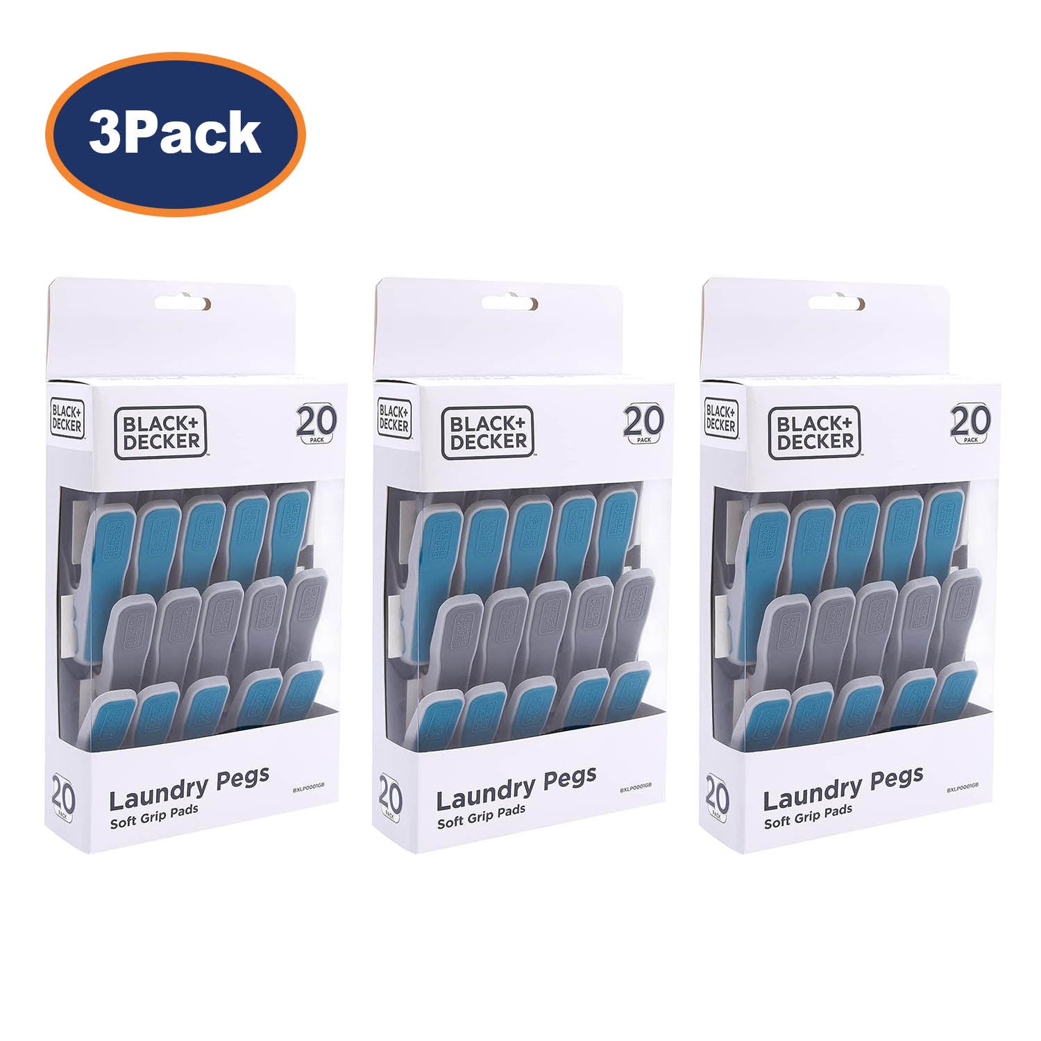 Pack of 3 Black + Decker Clothes Plastic Clothes Pegs