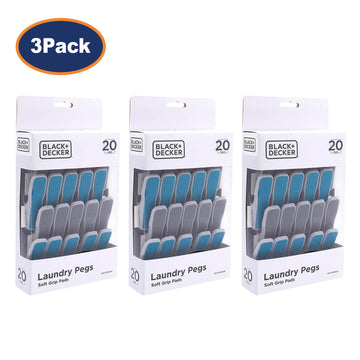 Pack of 3 Black + Decker Clothes Plastic Clothes Pegs