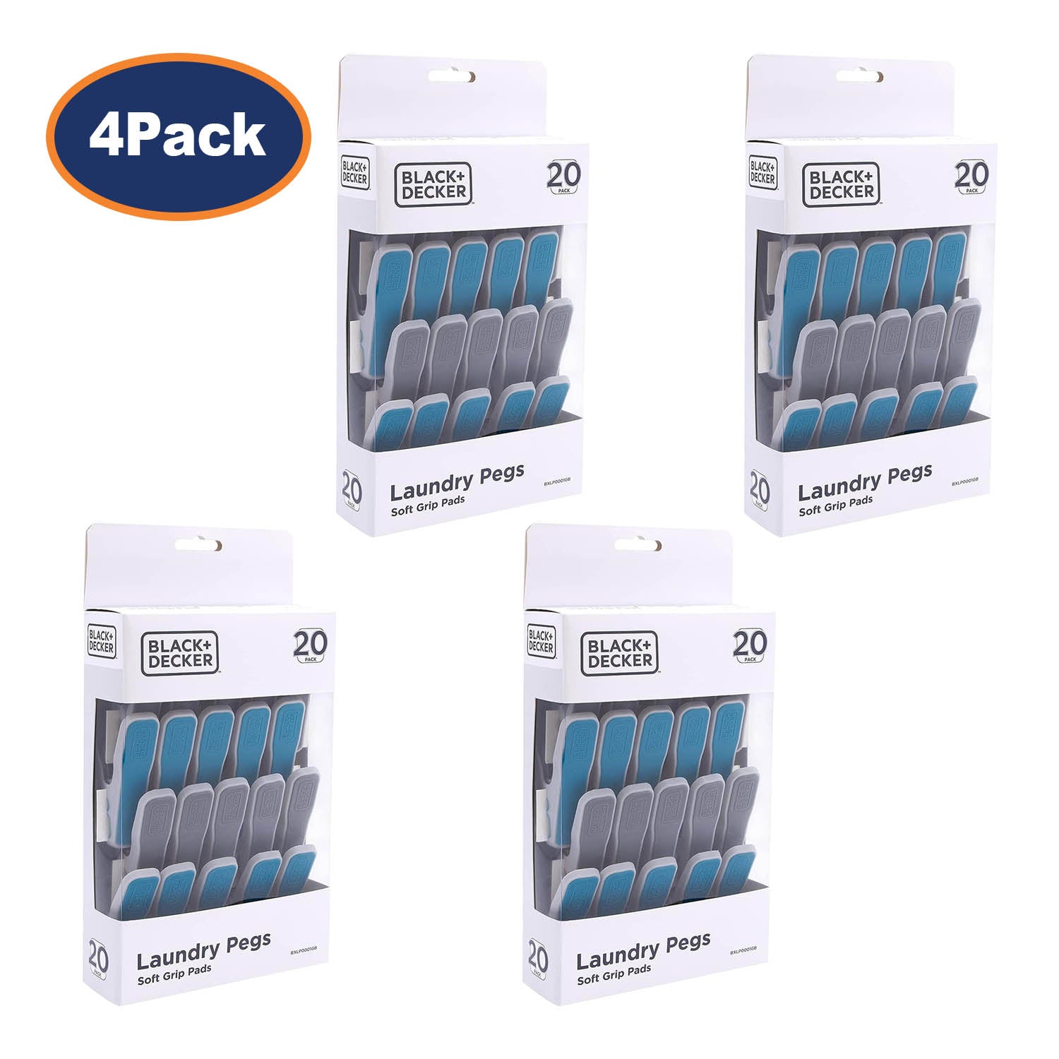 Pack of 4 Black + Decker Clothes Plastic Clothes Pegs