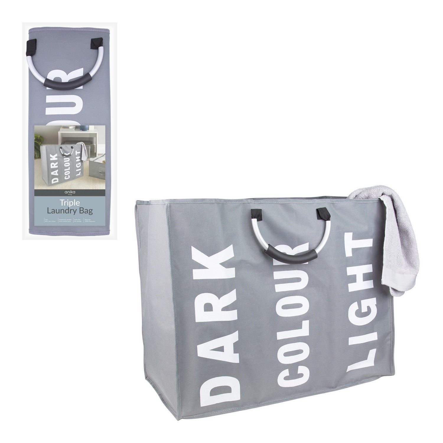 Anika Grey Triple Collapsible Laundry Bag