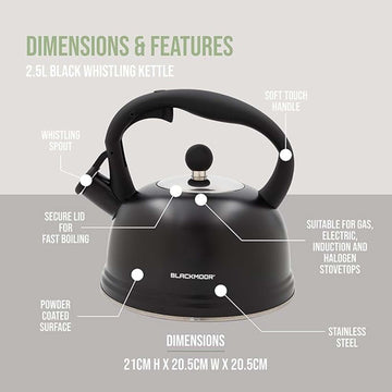 2.5L Black Finish Stainless Steel Stove Top Whistling Kettle