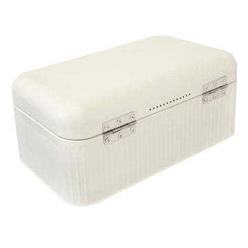 15L Large Ivory Finish Metal Bread Bin With Hinged Lid