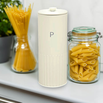 2Pcs Round Ivory Finish Metal Pasta Canister With Airtight Lid