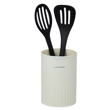 Ivory Finish Ribbed Metal Utensils Holder