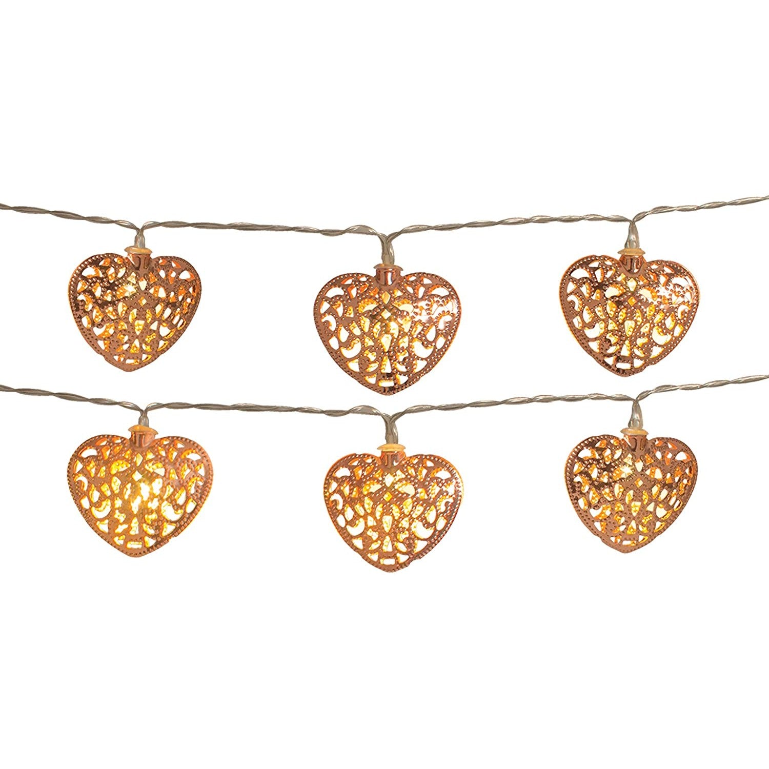 Anika 10 Copper Coloured Filigree Hearts LED String Lights