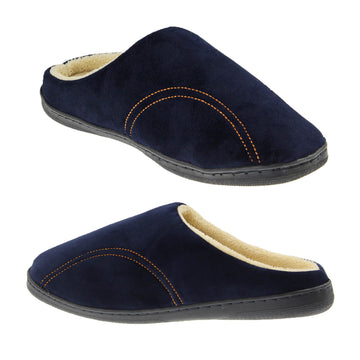 UK size 7.5 Navy Blue Men's Memory Foam Mule Slippers Fleece Lined