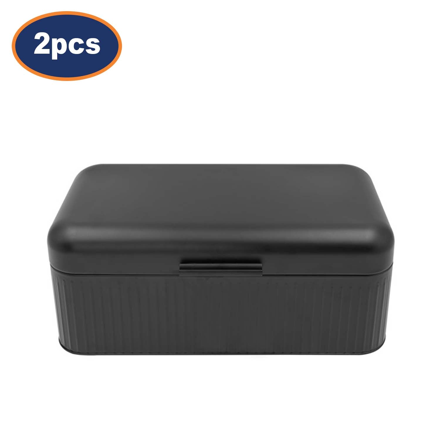 2Pcs 15L Large Black Finish Metal Bread Bin With Hinged Lid