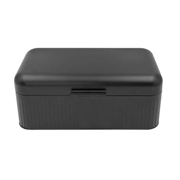 15L Large Black Finish Metal Bread Bin With Hinged Lid