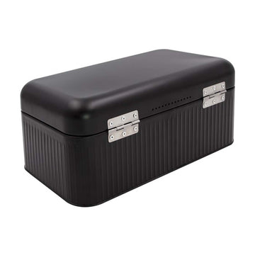 15L Large Black Finish Metal Bread Bin With Hinged Lid