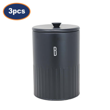 3Pcs 1.5L Black Finish Metal Biscuit Canister With Airtight Lid
