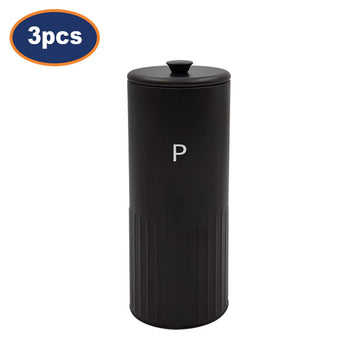 3Pcs Round Black Finish Metal Pasta Canister With Airtight Lid