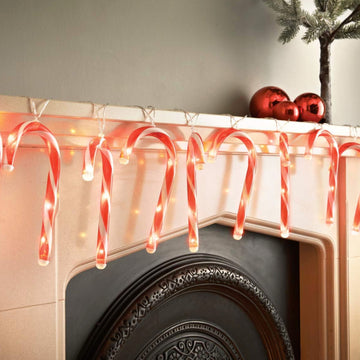 1.8M String LED Lights 10Pcs Candy Cane Battery Operated Christmas Decor