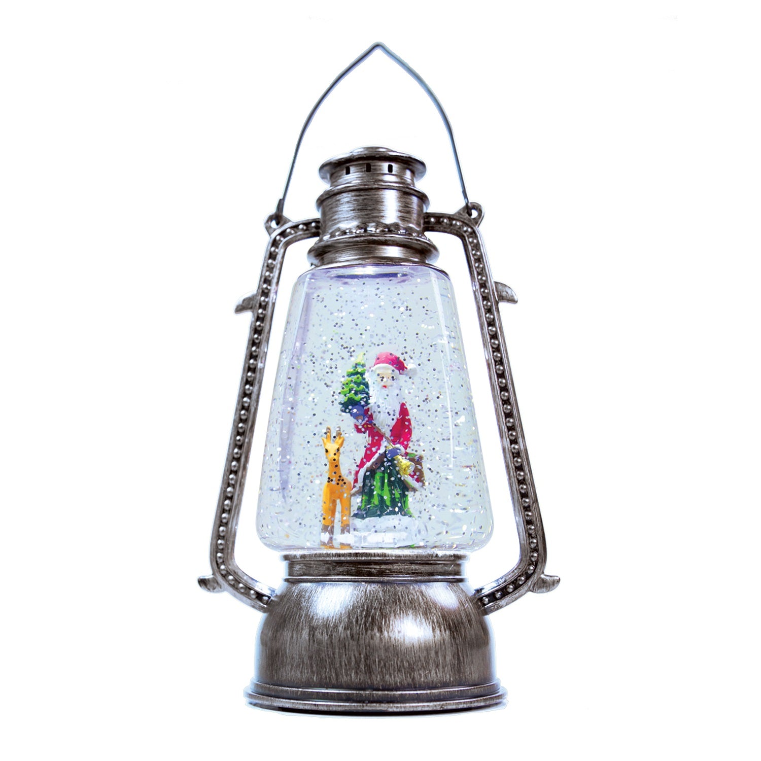 Santa Reindeer Silver Swirling Water LED Lantern