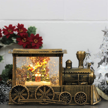 Antique Gold LED Train Santa on Sleigh Swirling Water