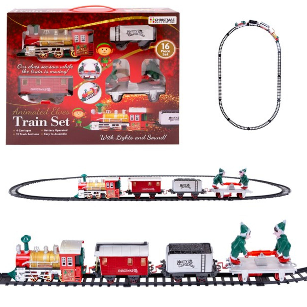 Animated Elf 16pc Christmas Train Set Realistic Sounds