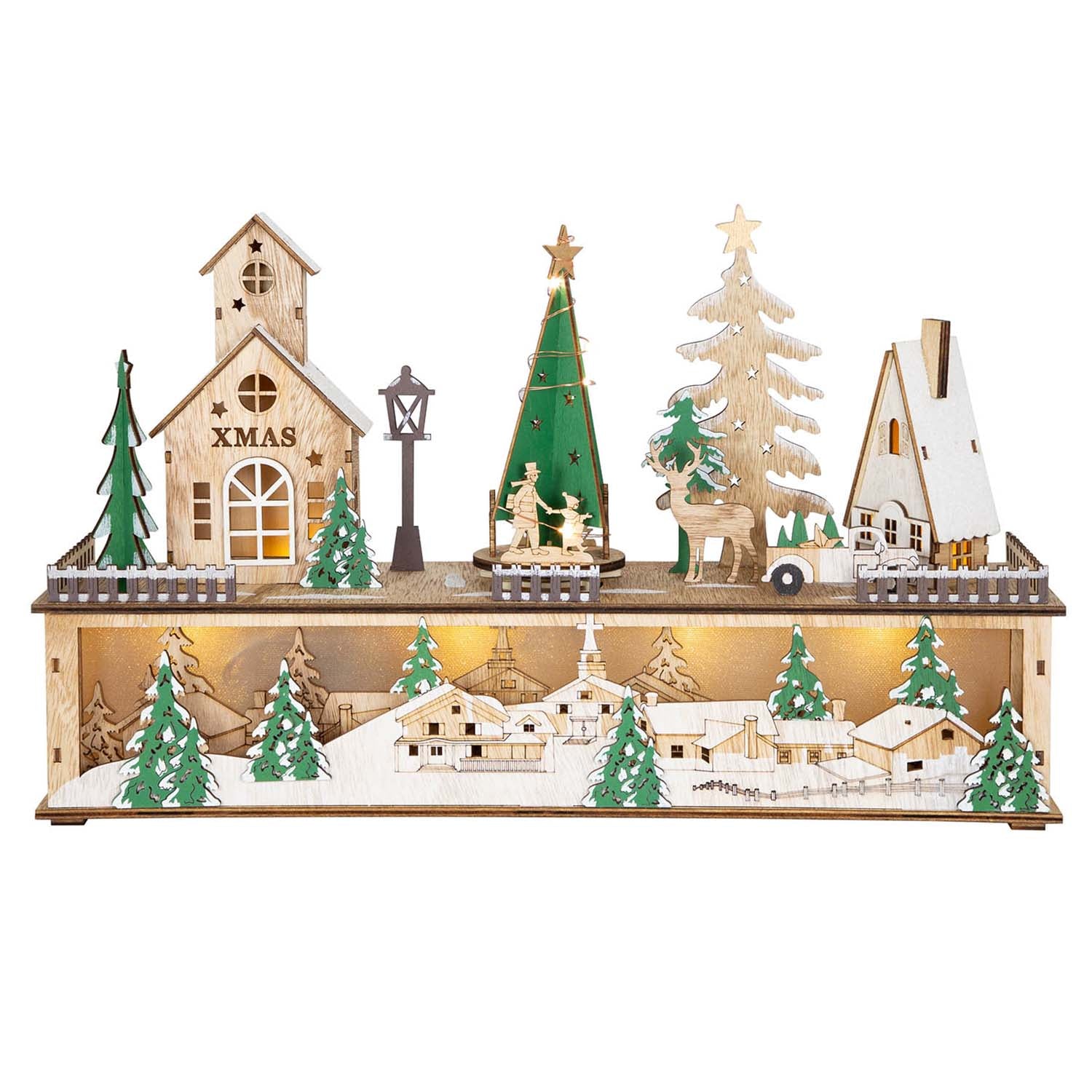 Wooden Christmas Village Indoor Musical Holiday Decor