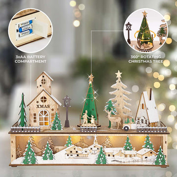 Wooden Christmas Village Indoor Musical Holiday Decor