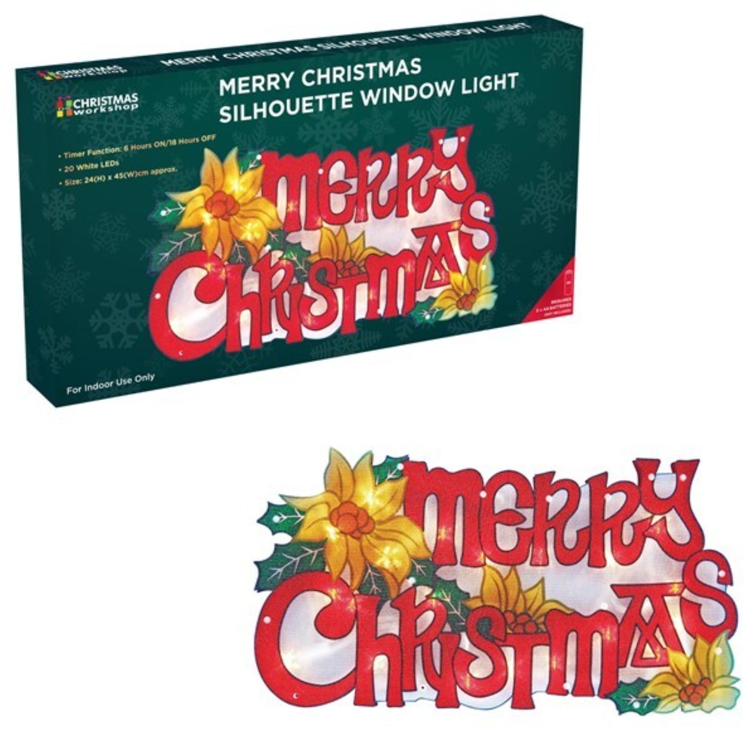 45cm Bright LED Light-up Metallic Merry Christmas Ornament