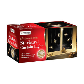 360 Warm White LED Christmas V-Shape Starburst Curtain Light