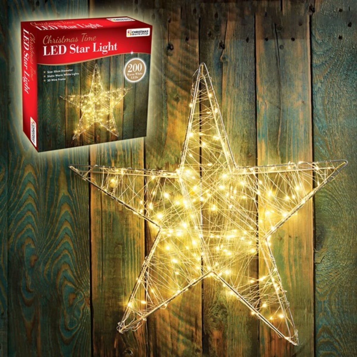 The Christmas Workshop 3D 50cm Star Light 200 Warm White LED