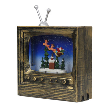 Water Filled Indoor Vintage TV Santa on Sleigh LED Light